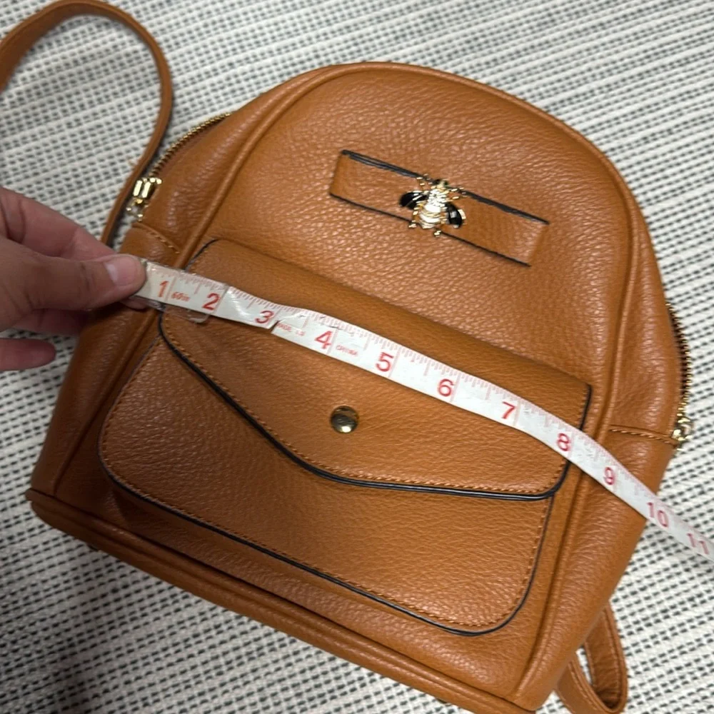 Tan vegan Leather Backpack with Bee Accent purse bag